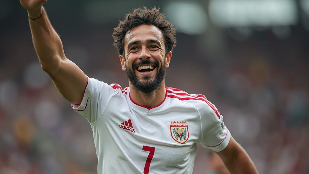 لاعب كرة قدم مصري يرفع يده بفرح بعد تسجيل هدف