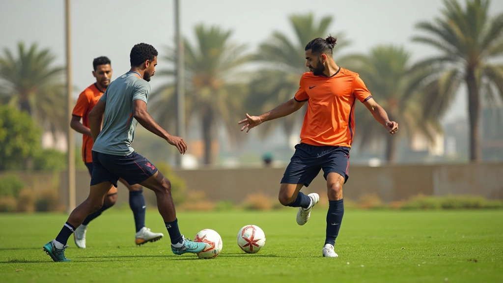 لاعبو كرة قدم في تدريب تكتيكي يركزون على حركات الهجوم المنسقة